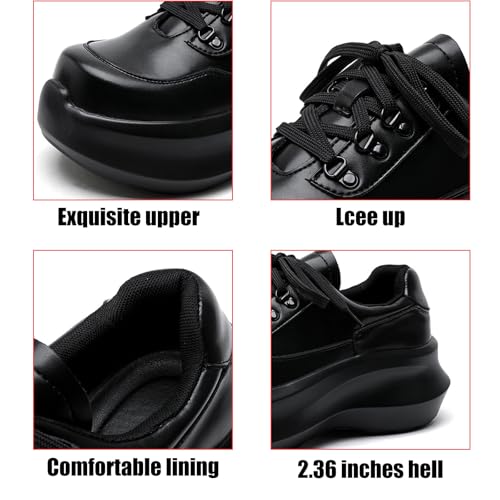 Men's Leather Lace Up Chunky Platform Fashion Sneaker Classic Round Toe Low Top Soft Sole Height Increased Walking Shoes Comfortable Casual Running Sport Shoes2