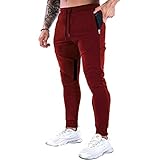 GANSANRO Mens Joggers Sweatpants Slim Fit Mens Athletic Jogger Pants, Sweatpants for Men with Zipper Pockets Burgundy
