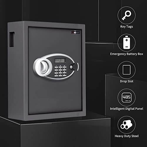 Holojoy Key Cabinet With Digital Lock - Heavy Duty Secured Storage, Lock Box With Key Tags Wall Mounted Metal Steel Key Safe - Ideal For Home Hotels Schools & Businesses #TOP1