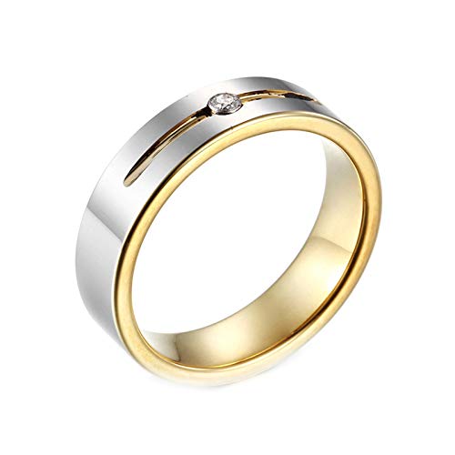 Bague homme tungstène KnSam 6mm bicolore argenté doré avec zircone