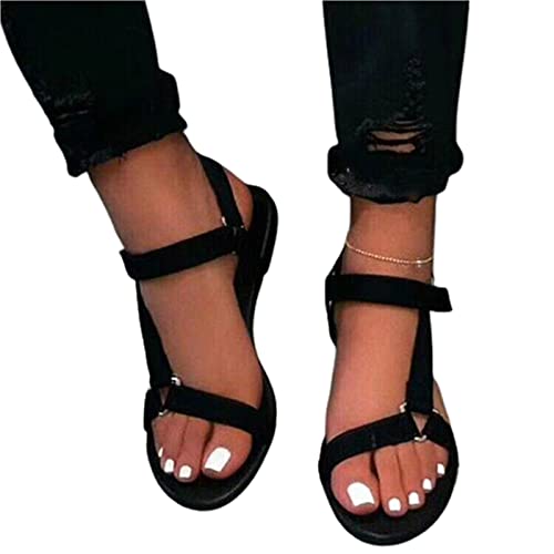 Womens Trekking Sandals, Summer Ladies Flat Bottom Comfortable Sandals, Outdoor Walking Shoes (Color : Black, Size : 7.5)