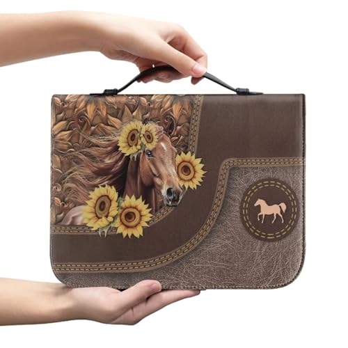 Glomenade レディース 聖書カバーケース トップハンドル 部族馬プリント メンズ 聖書 ブックカバー 教会バッグ キャリーケース ポケット付き
