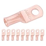 SELTERM 10 Pack 8 Gauge 8 AWG #10 Stud UL Heavy Duty Copper Crimp Lugs Welding Cable Bare Copper Eyelet Lug