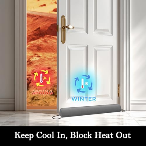 Image of Sunolga Door Draft Stopper Blocks Hot and Cold Air with Removable Washable Cover for Bottom of Door, All-Season Seal for Noise, Light, Dust, Door Sweep for Gaps Up to 3 inch, Home Essentials, 22 inch, Gray