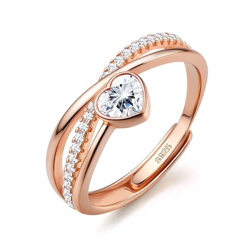 JeweBella Bague Argent 925 Femme Réglable Étoile Coeur Zircone Cubique Bague Hypoallergénique Cœur Étoile Amour Fiançailles Promesse Mariage Alliance Femme Cadeau...