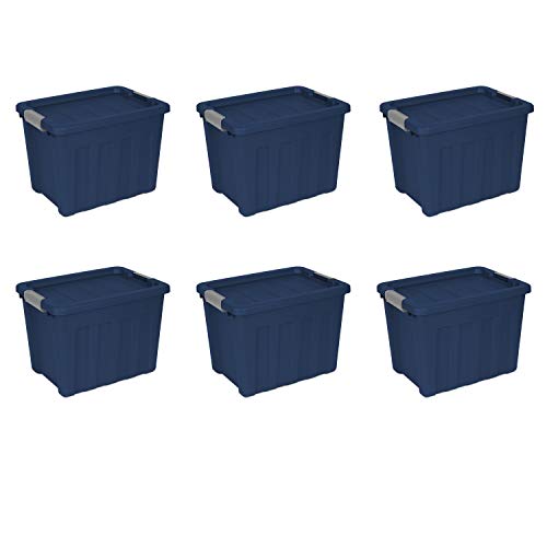 Sterilite 16867406 18 Gallon/68 Liter Ultra Tote, True Blue Lid & Base w/ Titanium Latches, 6-Pack
