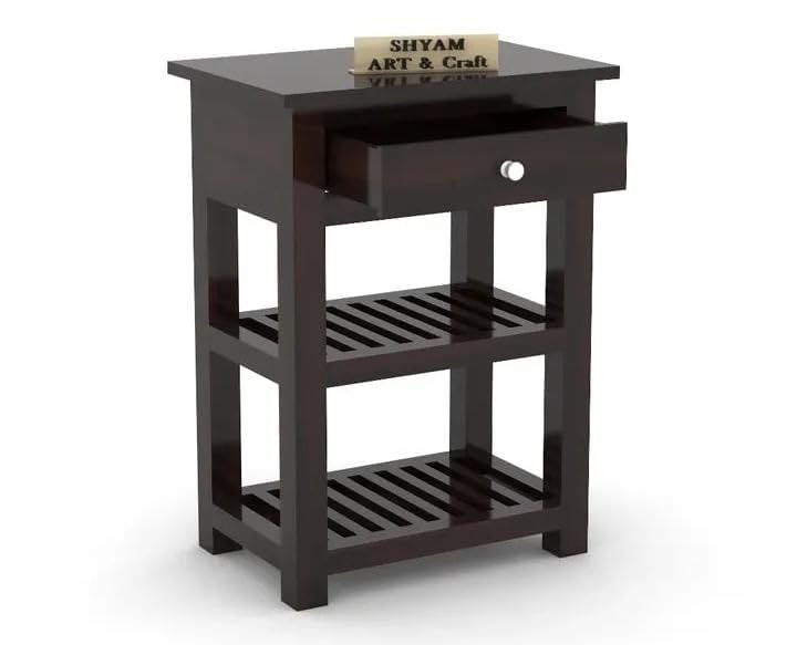 Image of SHYAM ART & CRAFT Solid Sheesham Wood Bedside Table with 3 Drawers Storage | Handcrafted Timber Nightstand and Utility Side Cabinet for Bedroom & Guest Room | Walnut Finish