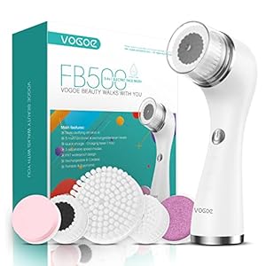 Facial Cleansing Brush Rechargeable, Spin Face Wash Brush IPX7 Waterproof Electric Face Scrubber Exfoliator, 3 Speeds & 5 Brushes for Cleansing and Exfoliating, White