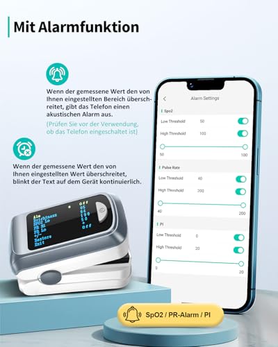 HealthTree Blutsauerstoffsättigungsmonitor und Herzfrequenzmesser für Apple und Android, mit...