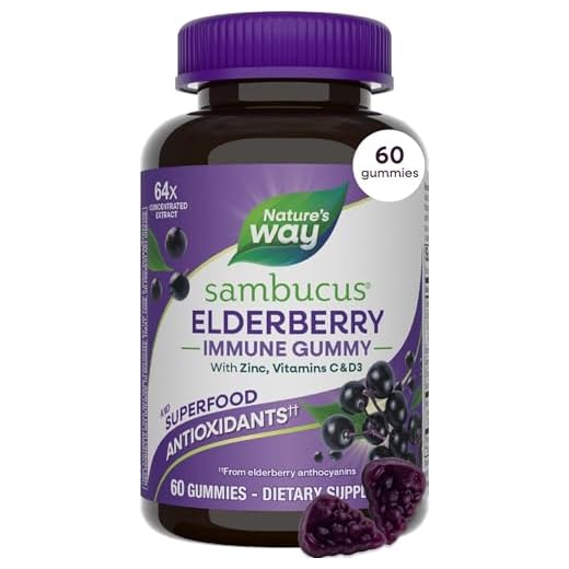 Nature’s Way Sambucus Elderberry Gummies, With Vitamin C, Vitamin D and Zinc, Immune Support for Kids and Adults*, 60 Gummies (Packaging May Vary)