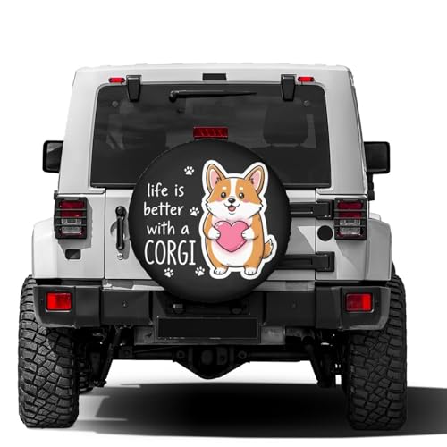 Image of Delerain Cute Welsh Corgi Spare Tire Covers for Jeep RV Trailer SUV Truck and Many Vehicle, Wheel Covers Sun Protector Waterproof, (14 Inch for Diameter 23 inch-27 inch)