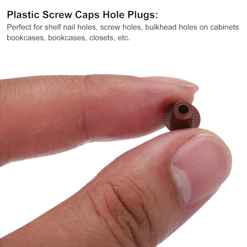 Image of MECCANIXITY 300pcs Plastic Hole Plugs, 5mm (3 /16 Inch) Red Brown Screw Caps Cover Snap in Locking Round Button Top Shelf Plugs for Cabinet Cupboard Bookcase License Plate Furniture