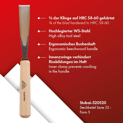 Cincel para madera Stubai 520520 formón de 20 mm de corte plano preciso 3