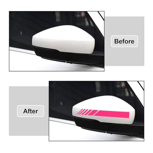 Image of Augeny 2 PCS Car Rear View Mirror Stickers, Waterproof Vinyl Auto Side Rearview Mirror Stripes, Universal Reflective Anti-Collision Striped Warning Decal for Most Vehicles (Pink)