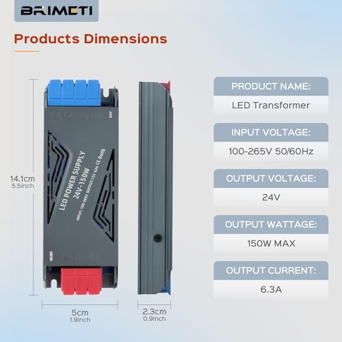 Image of LED Power Supply 24V 150W with Plug, BRIMETI LED Driver 6,3A Transformer AC 120V to 24V DC Low Voltage Switching Converter Constant Voltage Ultra Slim Adapter for LED Strip Light Cabinet Lights