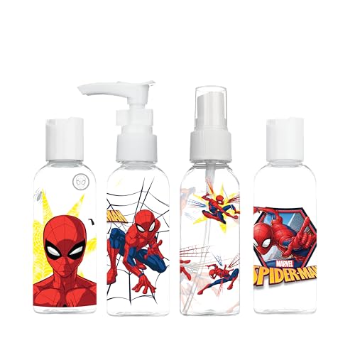MARVEL - Neceser Avión Spider-Man Transparente - Formato Compacto para Cosméticos Líquidos - Regalo Divertido con Botella Incluida - Accesorio de Viaje Infantil Oficial Marvel