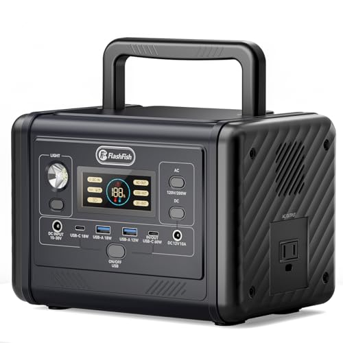 Flashfish 200W Portable Power Station - 153Wh LiFePO4 Battery, 400W Surge, Pure Sine WaveAC Outlets,...