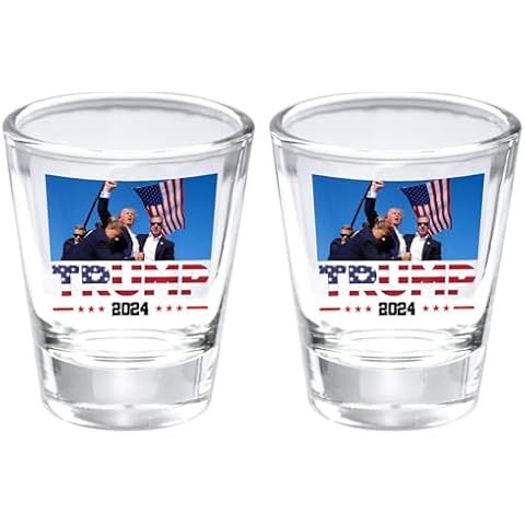Lymhy 2 Pack Trump Assassination Fist Pump Fight You Shot Glass You Missed Stronger Trump Survived Shot Trump 2024 Ear Bullet-Proof PA Rally Shot Shooting Strong Shot Glass Small Glass Cups Mug Cover