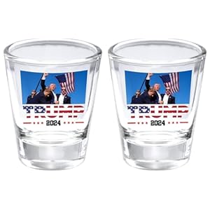 Lymhy 2 Pack Trump Assassination Fist Pump Fight You Shot Glass You Missed Stronger Trump Survived Shot Trump 2024 Ear Bullet-Proof PA Rally Shot Shooting Strong Shot Glass Small Glass Cups Mug