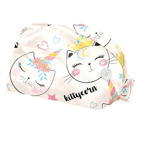 Chapeaux de travail ajustables VERED avec motif de chat et bandeau anti-transpiration, lot de 2