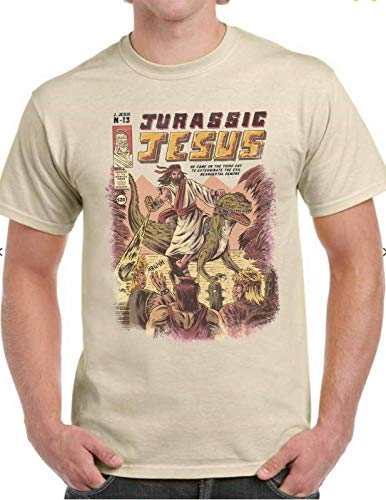 QN Jurassic Jesus T Shirt Funny Pun Dinosaur Religious Joke