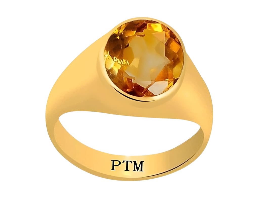 PTM Panchdhatu (5 metals) Sunehla (Citrine) 3.25 to 10.25 Ratti or 3.00 to 9.50 Carat Astrological Gemstone 22 K Gold Plated Ring for Men