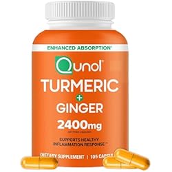 Qunol Turmeric Curcumin with Black Pepper & Ginger, 2400mg Turmeric Extract with 95% Curcuminoids, Extra Strength Supplement, Enhanced Absorption, Joint Support Supplement, 105 Count