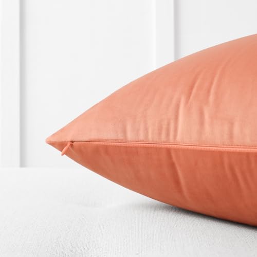 Image of Mixhug Decorative Throw Pillow Covers, Velvet Cushion Covers, Solid Throw Pillow Cases for Couch and Bed Pillows, Pale Coral, 20 x 20 Inches, Set of 2