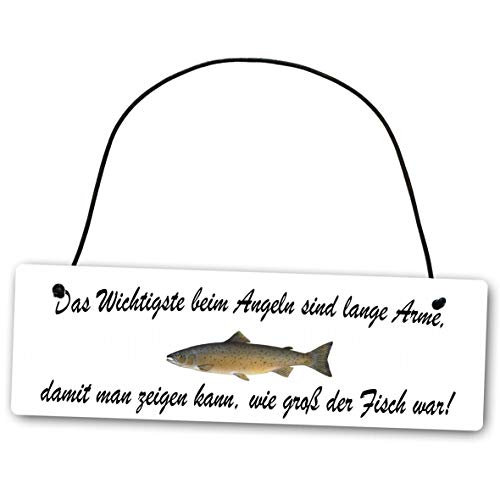 Homeyourself Metallschild Das Wichtigste beim Angeln sind Lange Arme damit Man Zeigen kann wie groß der Fisch war 25 x 8 cm aus Alu Verbund (Alu, Kunststoff)