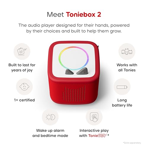 Image of Toniebox 2 Audio Player Bundle for Kids 3+ with Winnie The Pooh, Tigger, Eeyore Figurines and Tonieplay Game & Controller - Sunset Red