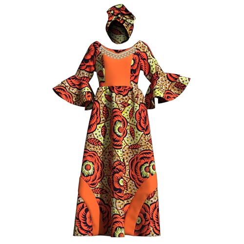 Image of iooiooi Womens African Print Party Maxi Dress Tradition Dashiki Ankara Long Dress & Headwrap