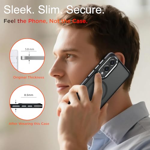 Image of MALEWOLF Case for Samsung Galaxy S25 Edge, Matte Translucent Magnetic Cover [Compatible with Magsafe] [Anti-Slip Grip], Military Grade Shockproof Hybrid Color S25 Edge Phone Case (Black /Grey)