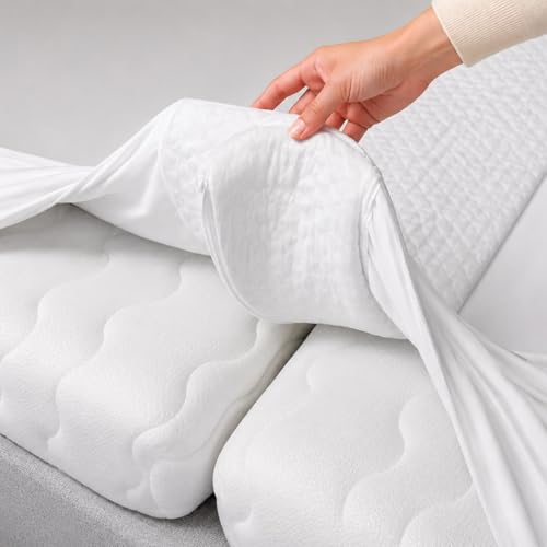 Image of 2-in-1 Machine Washable Fitted Sheet Attached Bed Bridge | Machine-Washable Fitted Sheet, Bed Bridge, Twin /Twin XL to King Bed Converter, Mattress Connector