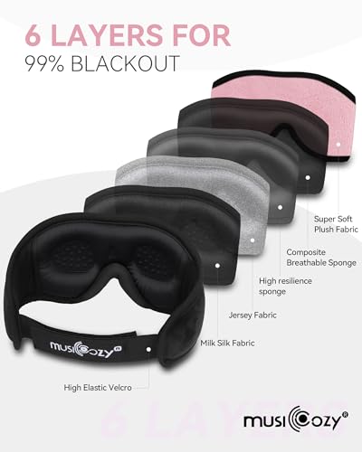 MUSICOZY Sleep Headphones Bluetooth Sleep Mask, 3D Wireless Music Sleeping Eye Mask Earbuds Earphones for Men Women Cool Tech Gadgets Unique Gifts, Peach Pink