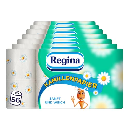 Regina Kamillenpapier 3-lagiges Toilettenpapier - 56 Rollen-Packung (7 x 8 Einzelpackungen), 150...
