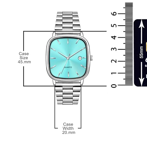 Image of Acnos Luxury Square Dial Quartz Watch for Men & Women - Stainless Steel Bracelet, Minimalist Analog Wristwatch with Date Window Pack of 1