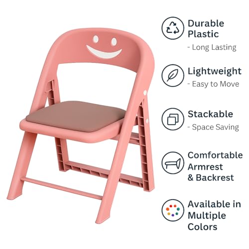 Image of Kids Folding Chair with Cushion Backrest Lightweight Portable Plastic Chair for Boys Girls Study Dining Playroom Multipurpose Baby Chair for Home Kindergarten Travel Easy to Fold & Carry