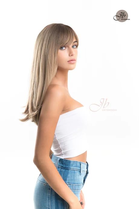 Miniatura 2 de NELLY - Peluca de cabello lacio con flequillo completo, sin pegamento, para mujer, pelucas sintéticas naturales para uso diario (pelucas de cabello