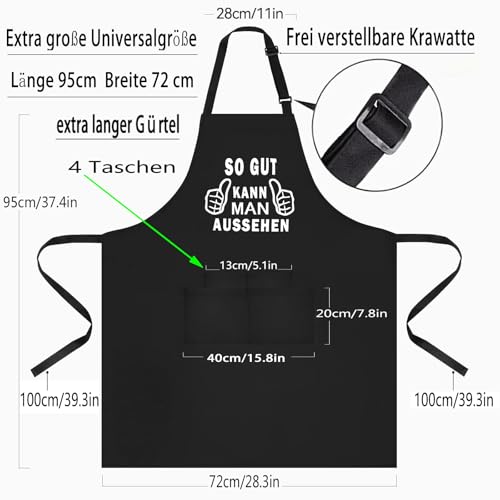 DXDXDXD Lustige Grillschürze für Männer mit 4 Taschen - Praktische Kochschürze & witziges Geschenk zum Grillen Schürze | SO GUT KANN MAN AUSSEHEN