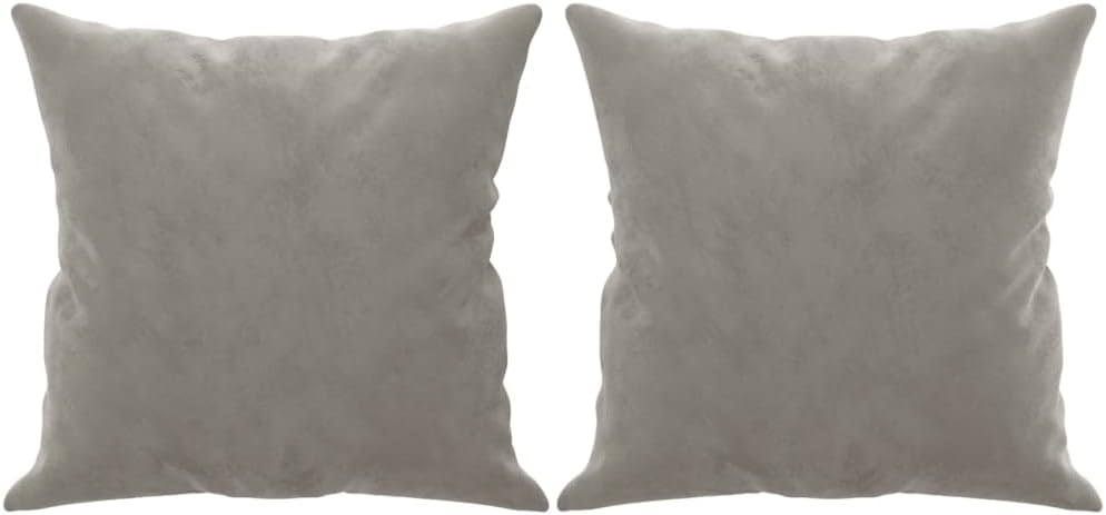 vidaXL Throw Pillows 2 Pcs Set - Light Gray Velvet Square Couch Cushions with Inserts - 15.7" x 15.7"