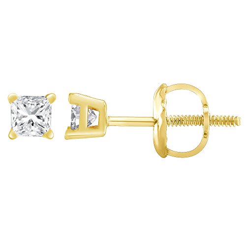 14K Yellow Gold Princess 4-prong certified Stud Earring (.50 cttw, I-J Color, SI2-I1 Clarity)