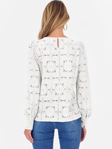 ANRABESS Womens Eyelet Long Sleeve Tops Business Casual Blouses Crochet Lace Shirts 2025 Fall Fashion Outfits3