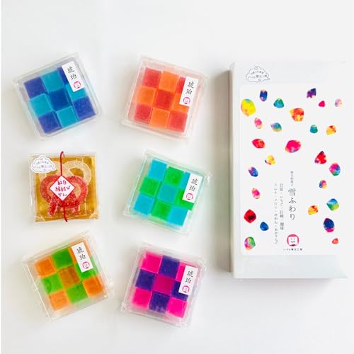 いづも寒天工房 にこにこ寒天和菓子セット 雪ふわり 甘夏 いちご 巨峰 珈琲 ラムネ メロン みかん グァバ 青りんご 和菓子 インスタ映え 琥珀糖よくばり5セット 雪ふわり8個 2個紅白