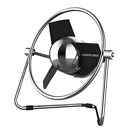 Sharper Image SBM1-SI USB Fan with Soft Blades, 2 Speeds, Touch Control, Quiet Operation, Metal Frame, 5V Wall Adapter, 6 ft. Cable, Personal, Black/Chrome