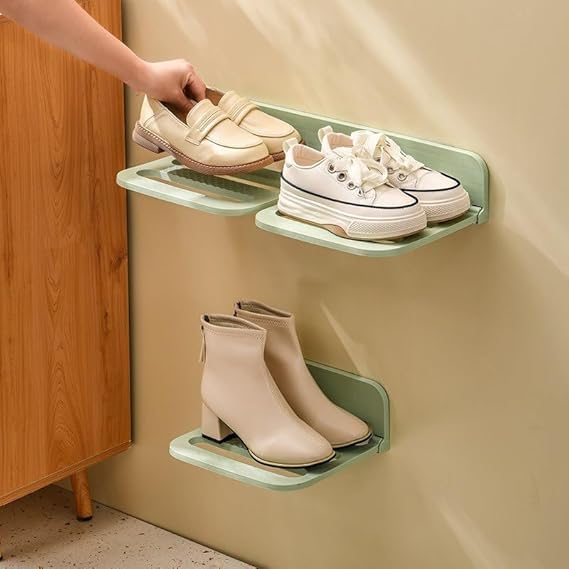 MISSLO 1 PCS Plastic Wall Hanging Shoe Rack, Space Saving Slipper & Shoe Storage Shelf for Wall Mount, Adhesive Shoe Organizer for Home, Bathroom, Bedroom, Entryway 2