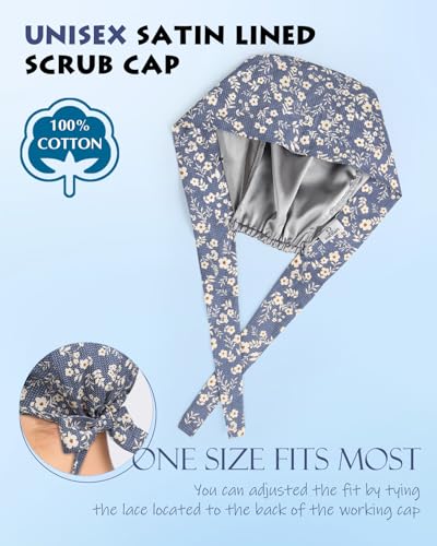 Image of 2 Pcs Satin Lined Scrub Cap Nurse Hats for Women Men 4 Buttons