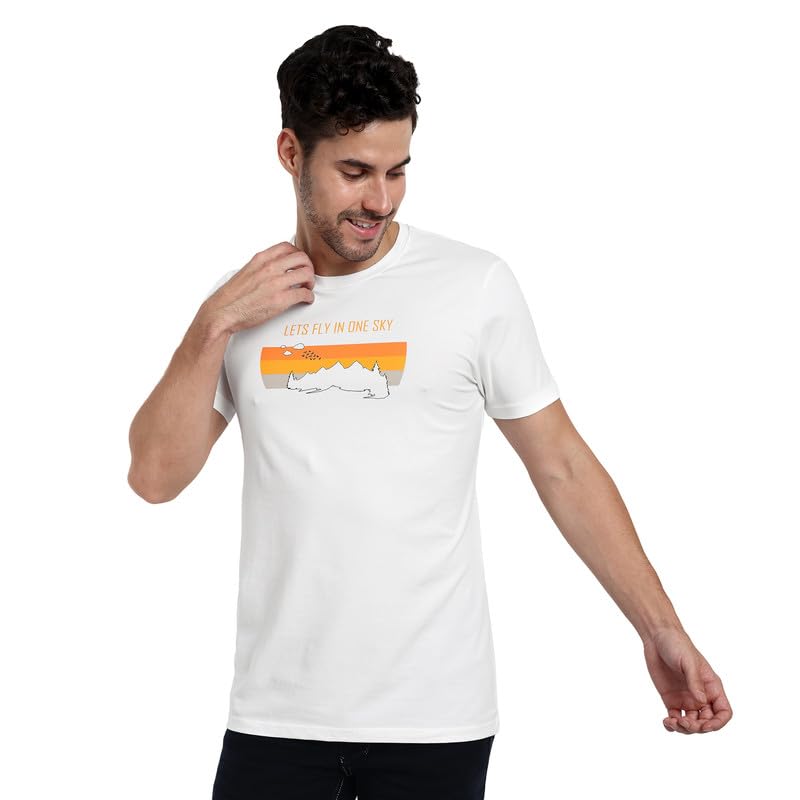 Image of ONE SKY Round Neck T Shirts for Men, Versatile Mens Wear, Mountain Print Round Neck Gents T-Shirt, Breathable, Pure Cotton Fabric, Relaxed Fit, Stylish & Durable, Easy to Care, Gift for Men