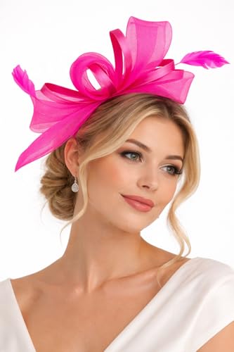 Finecy In Fascinator Hat for Women with Headband Clip Wedding Race Bowler Hat Elegant Royal Ascot Floral Derby Hat Ladies Tea Party Church Cocktail (UK Alpha One Size M Fuchsia)