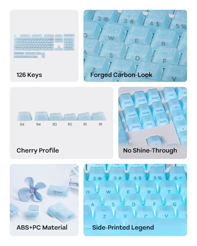 Image of EPOMAKER Frost Jelly Keycaps Set, 126 Keys Forged Carbon Fiber Keycaps | Cherry Profile, ABS+PC, MX-Style Compatible for 61 /68 /84 /87 /98 /100 /104 /108 ANSI Layout Mechanical Gaming Keyboards (Blue)