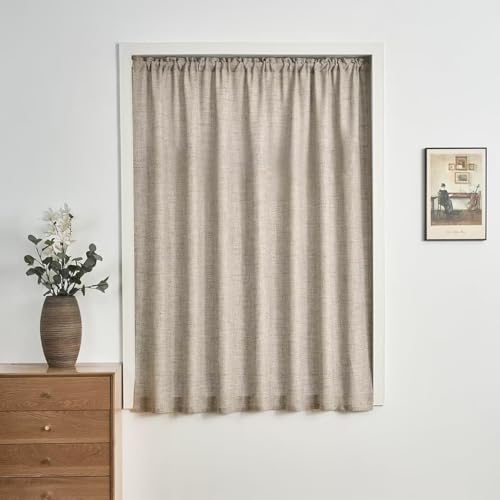 Eamochi カーテン 天然素材 突っ張り棒カーテン 丈180cm 幅90cm 通気性 遮像カーテン プライバシー 断熱防寒 紫外線対策 日焼け防止 おしゃれ 北欧風 シンプル 小窓カーテン 間仕切りカーテン 無地 洗える 保温 省エネ UVカット 目隠